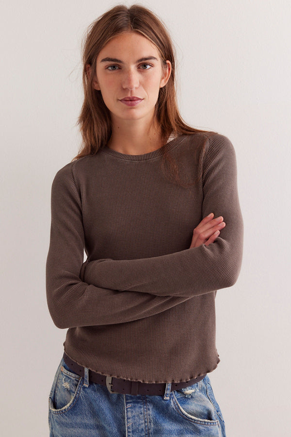 FREE PEOPLE EASY DOES IT LONG SLEEVE TEE - DOUBLE ESPRESSO