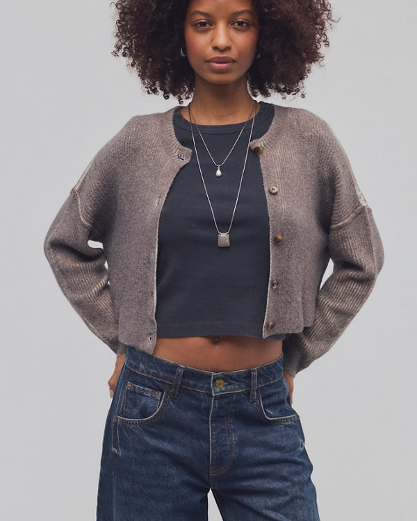 FREE PEOPLE OTTILIE CARDI - ESPRESSO