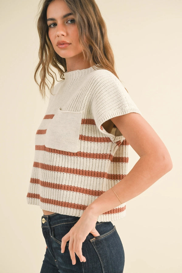 MARIANNA MOCKNECK KNIT TOP - WHITE + CLAY