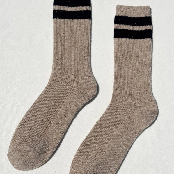 LE BON SHOPPE SOCKS SNOW VARSITY SOCKS - BEIGE / BLACK