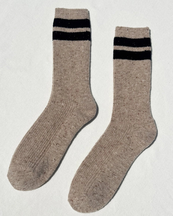 LE BON SHOPPE SOCKS SNOW VARSITY SOCKS - BEIGE / BLACK