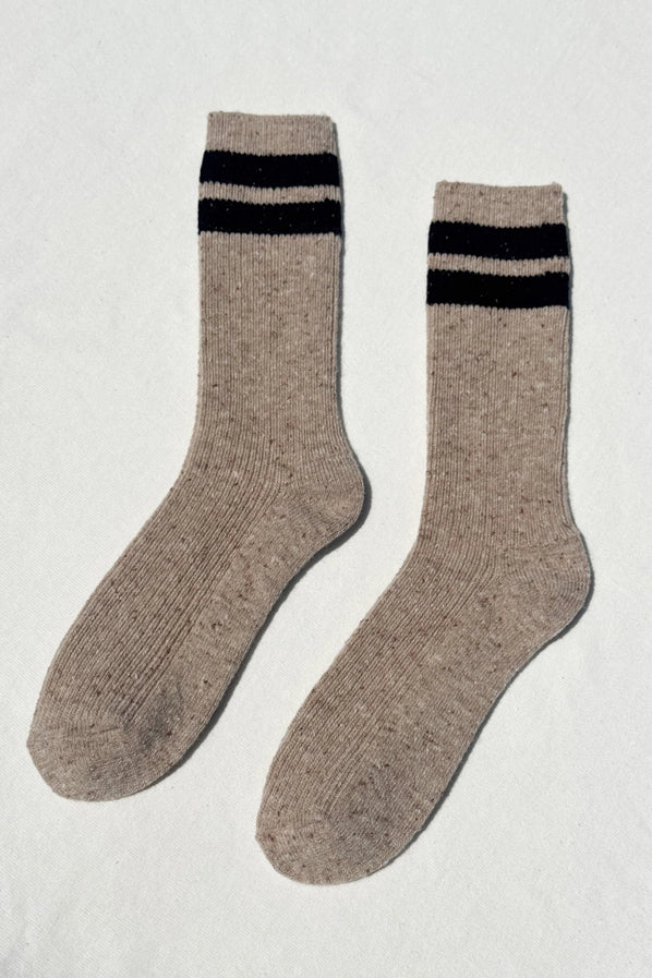 LE BON SHOPPE SOCKS SNOW VARSITY SOCKS - BEIGE / BLACK