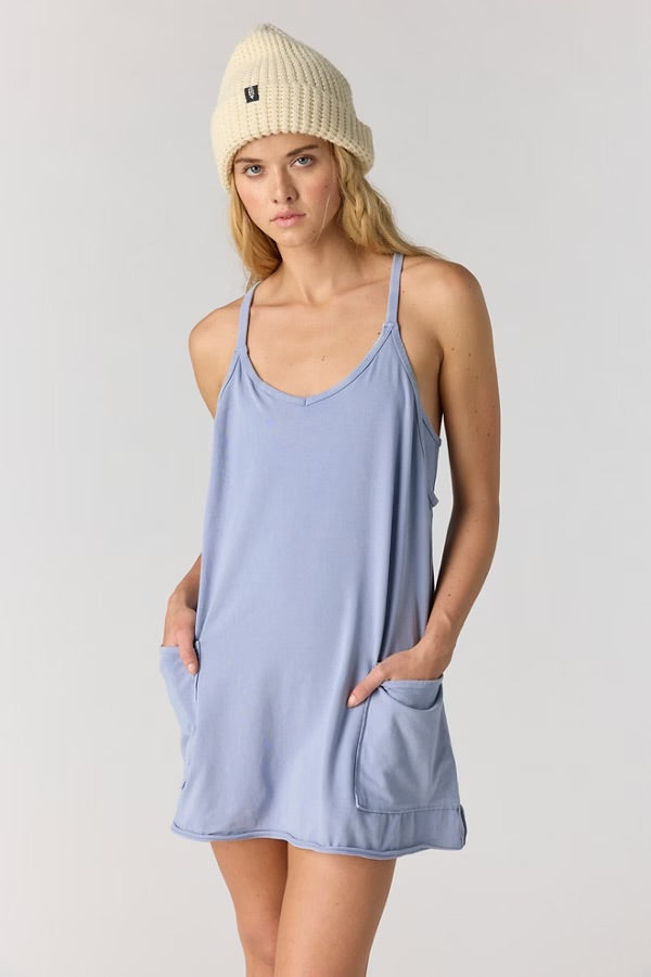 FREE PEOPLE HOT SHOT MINI DRESS - BLUE ASH