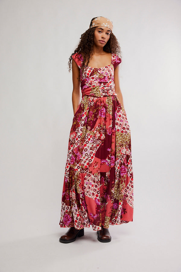 FREE PEOPLE SASHA PRINTED MAXI DRESS - STRAWBERRY COMBO