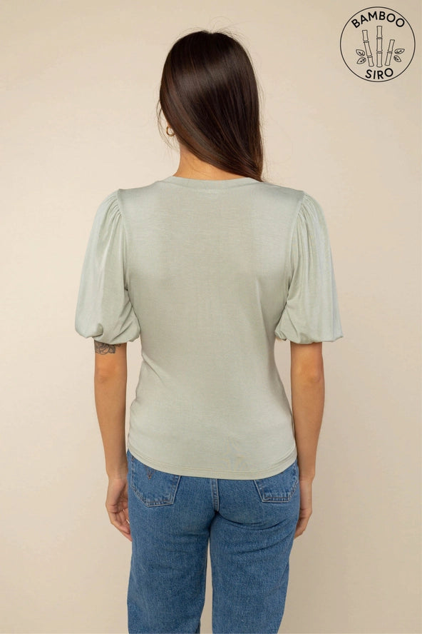 REAGAN BAMBOO PUFF TEE - SAGE - LAST SIZE L