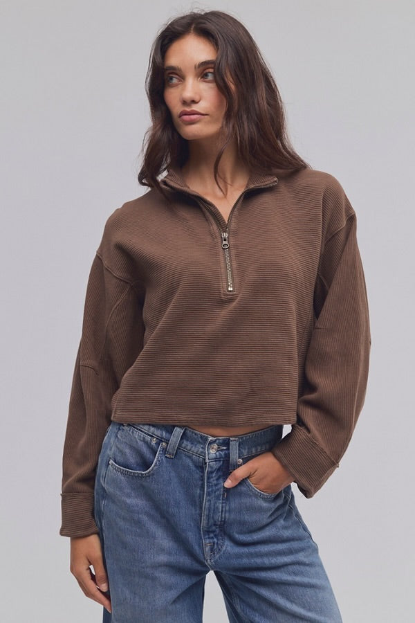FREE PEOPLE CELESTE QUARTERZIP PULLOVER - TEAK