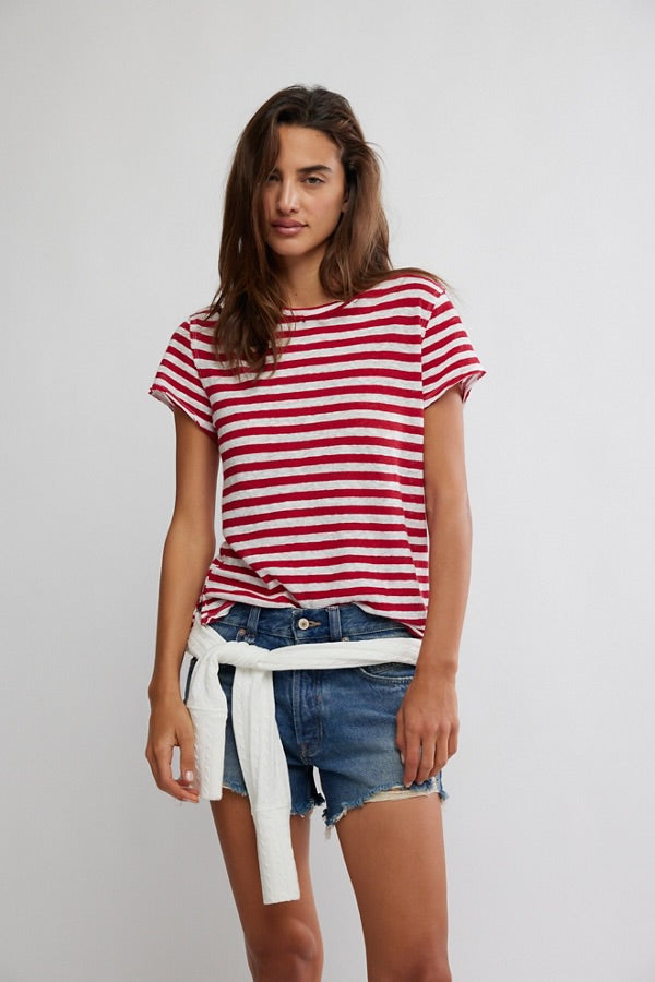 FREE PEOPLE NORA TEE - RED COMBO