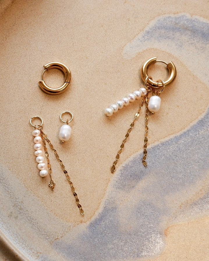 LILY HOOP PEARL DANGLES - GOLD