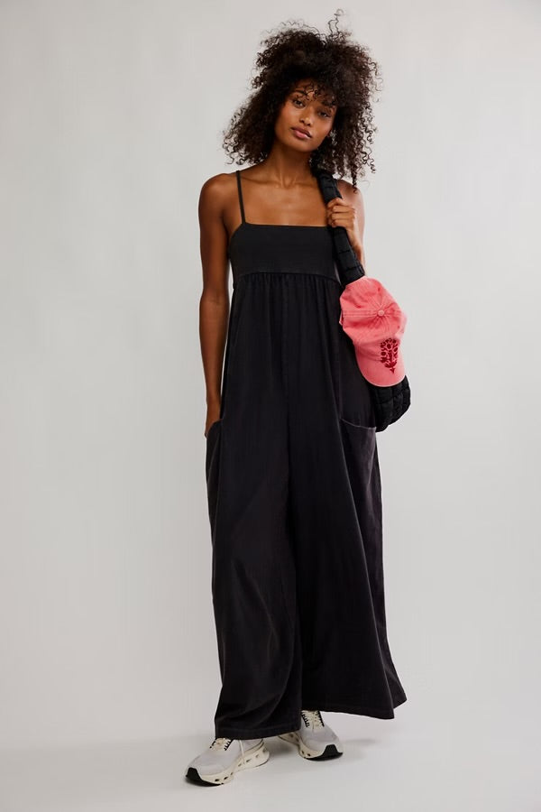 FREE PEOPLE HOT SHOT STRAPPY ONESIE - BLACK