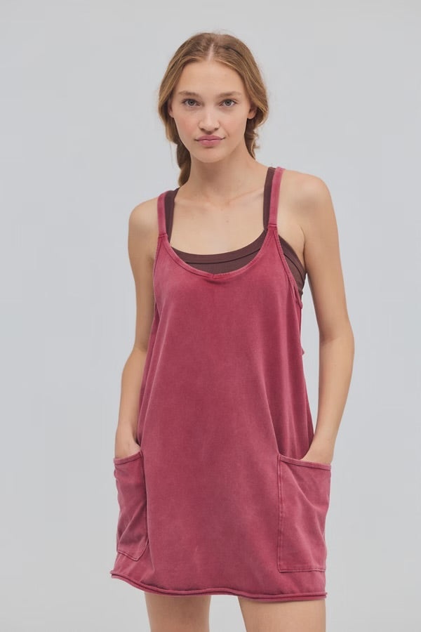 FREE PEOPLE HOT SHOT MINI DRESS - BRICK