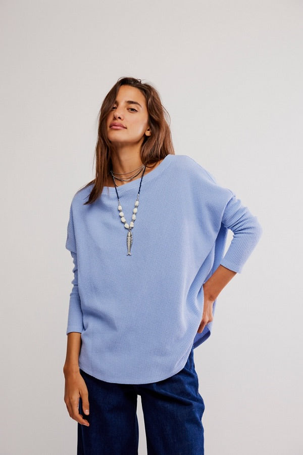 FREE PEOPLE LATTE BLUES THERMAL LONG SLEEVE - DAWN BREEZE