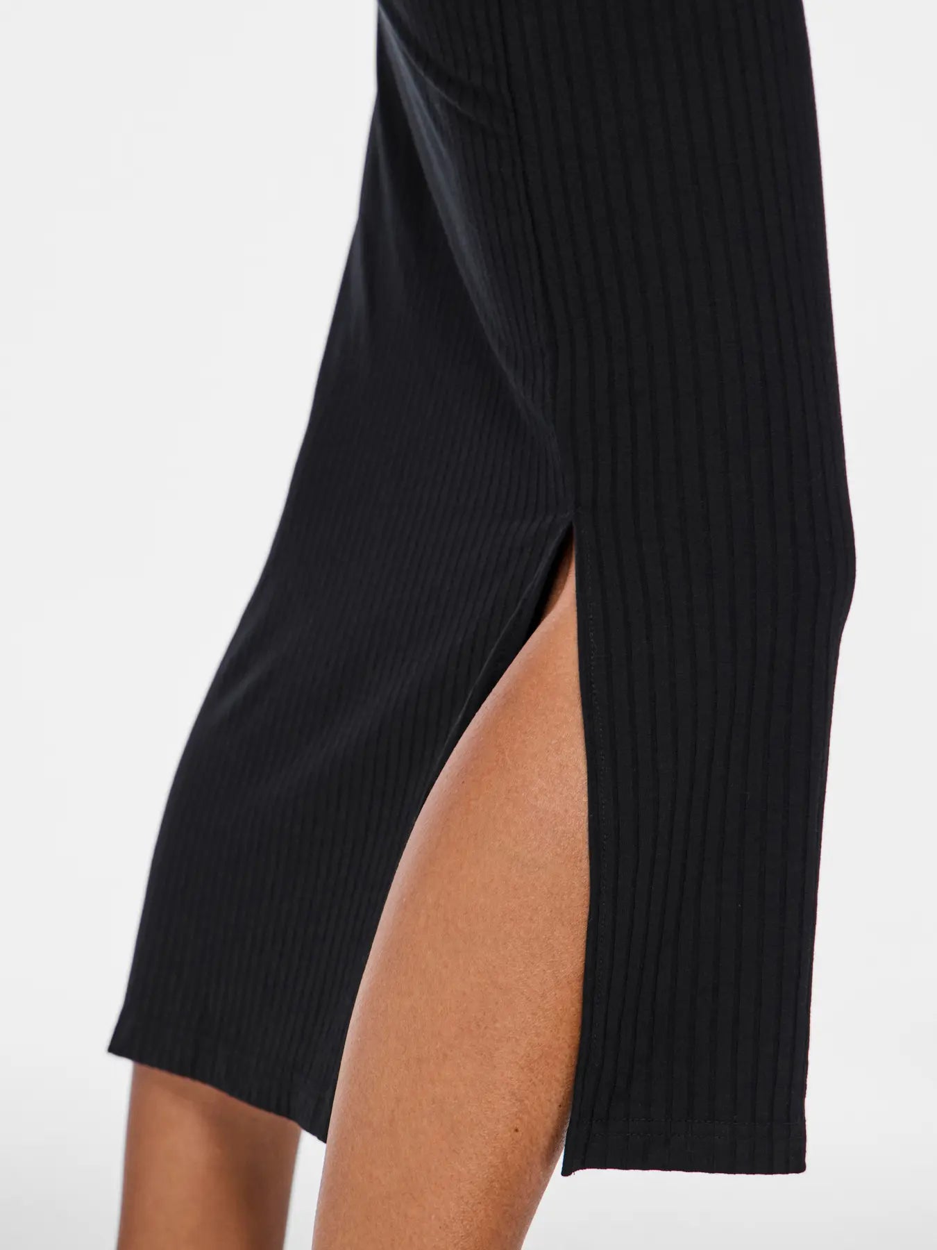 PIECES KYLIE RIBBED MIDI SKIRT - BLACK