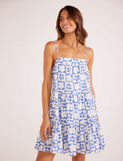 VIVI TIERED MINI DRESS - BLUE / WHITE - LAST SIZE S