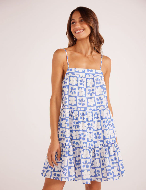 VIVI TIERED MINI DRESS - BLUE / WHITE - LAST SIZE S