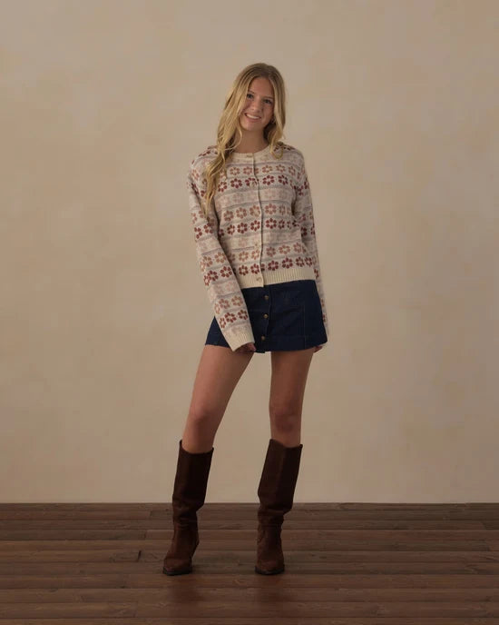 RYLEE + CRU TEEN CHEYENNE CARDIGAN - FLOWER FAIR ISLE