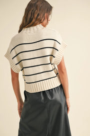 STRIPED DOLMAN PULLOVER - BEIGE + BLACK