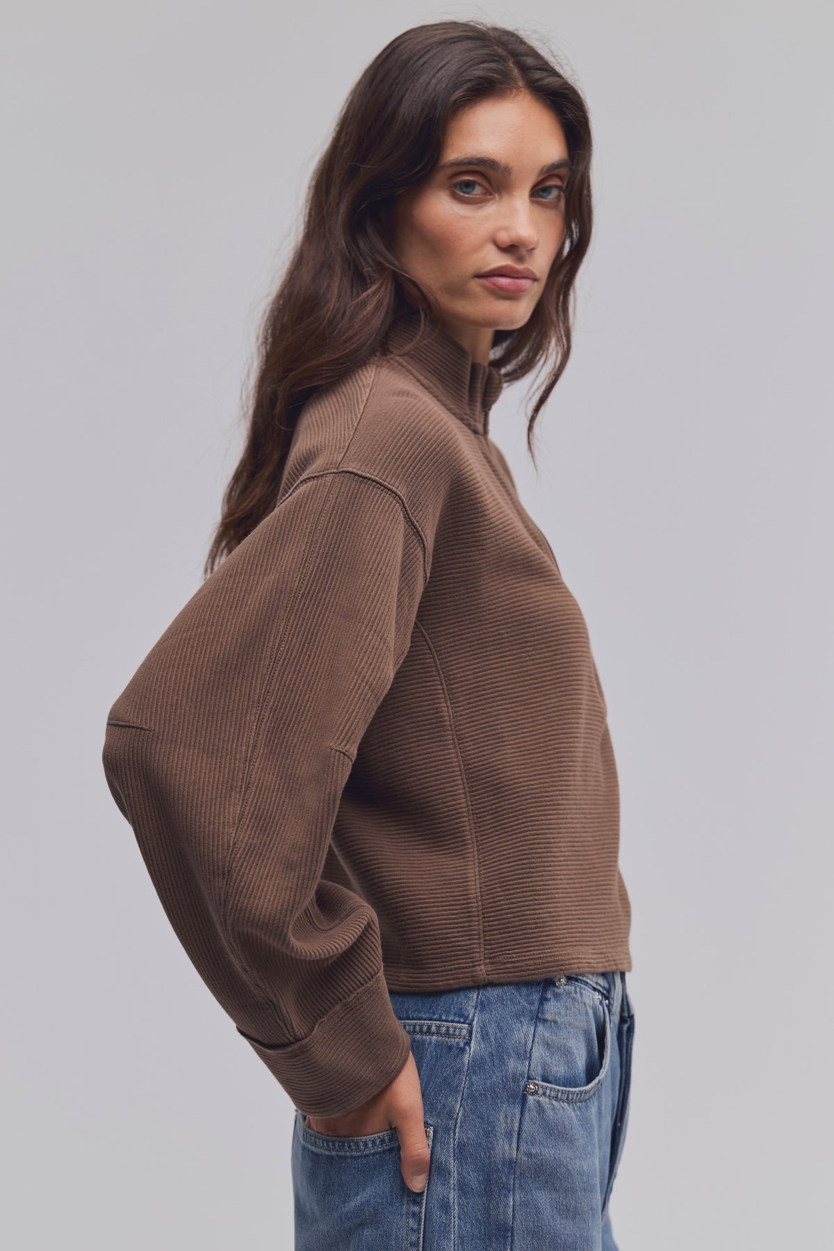 FREE PEOPLE CELESTE QUARTERZIP PULLOVER - TEAK