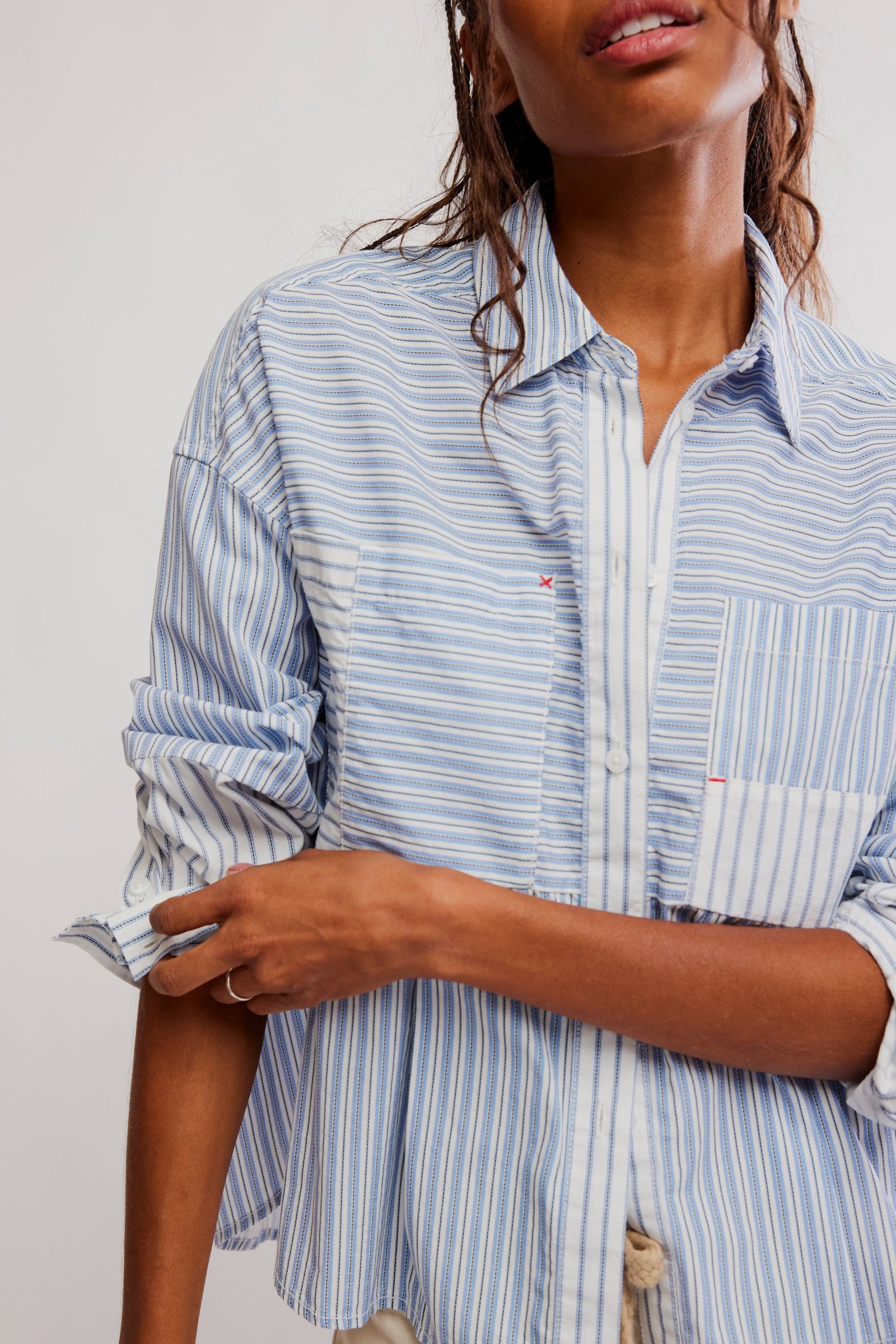 FREE PEOPLE ANNIE BABYDOLL BLOUSE - IVORY COMBO