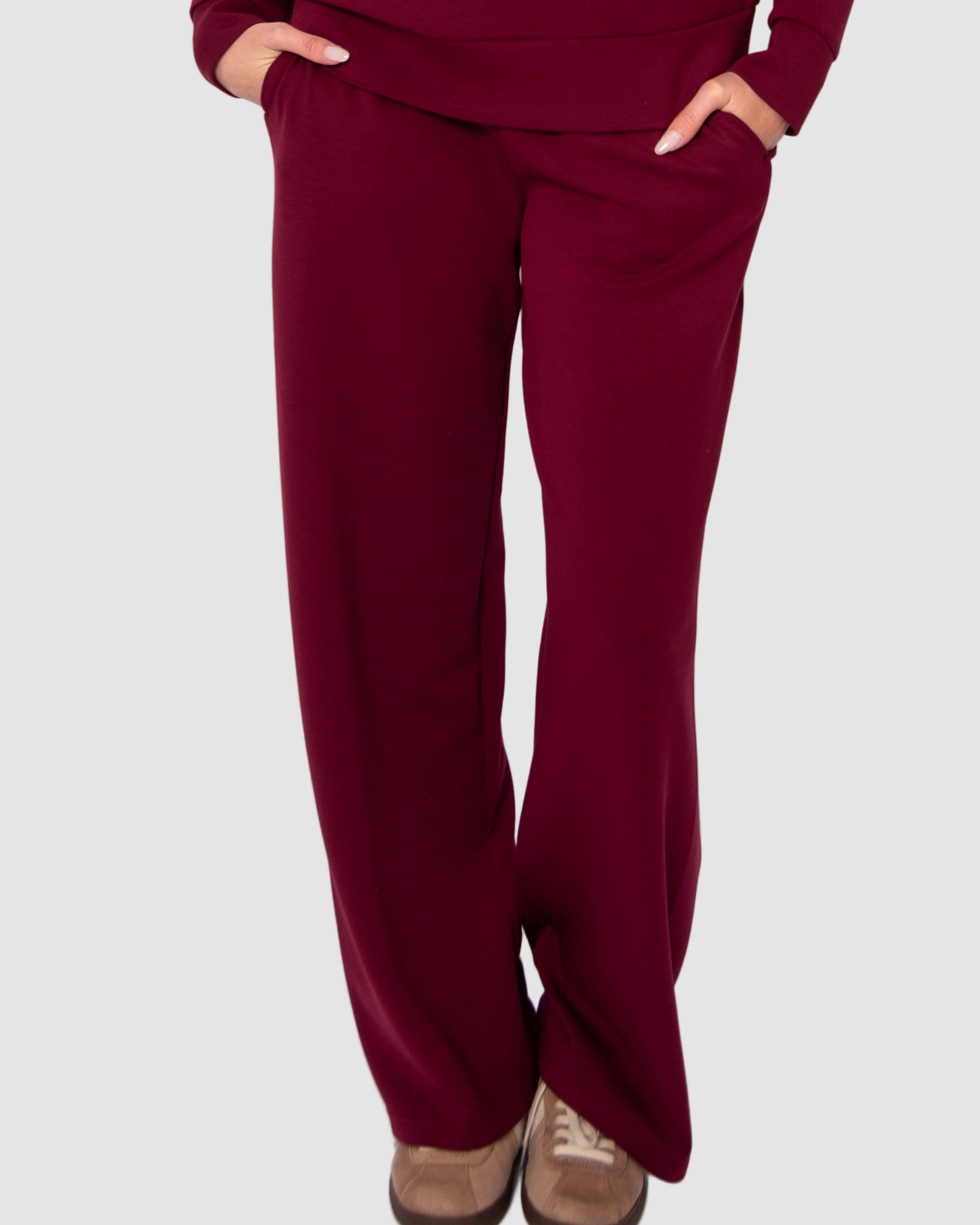 VICTORIA SOFT KNIT STRAIGHT LEG PANTS - OXBLOOD