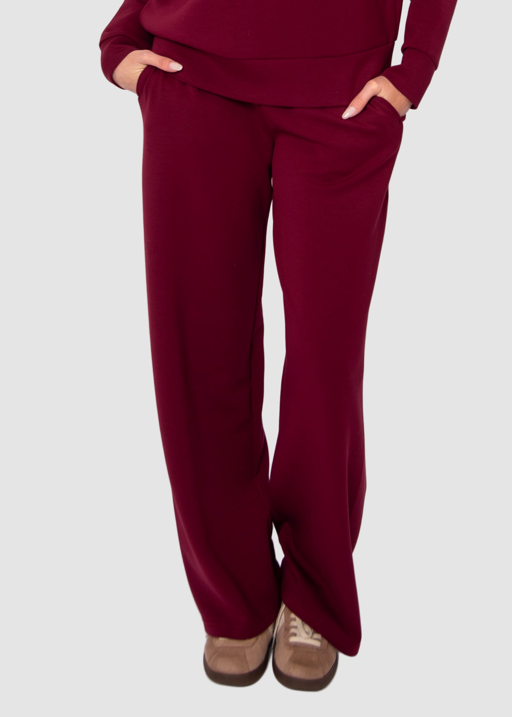 VICTORIA SOFT KNIT STRAIGHT LEG PANTS - OXBLOOD