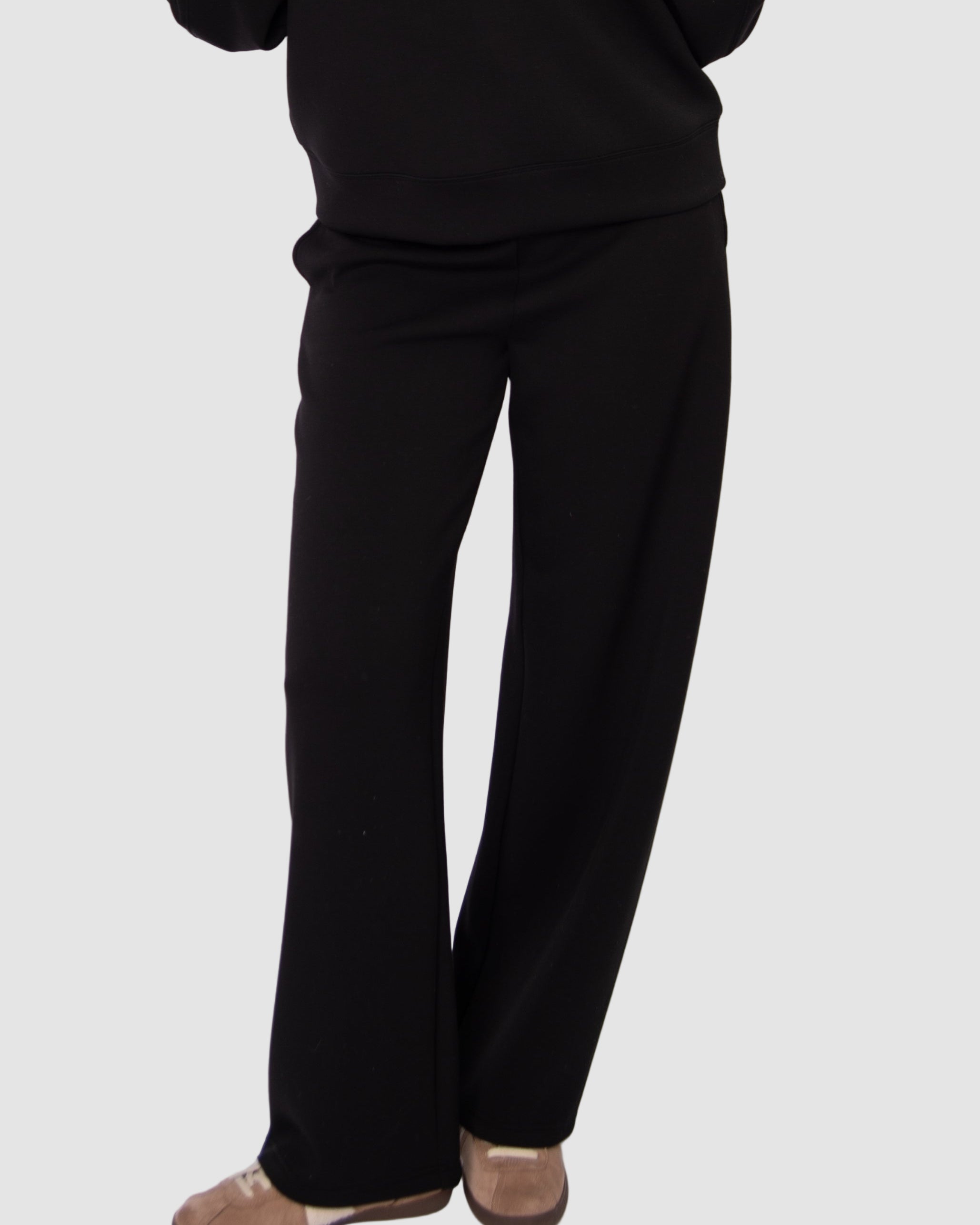 VICTORIA SOFT KNIT STRAIGHT LEG PANTS - BLACK