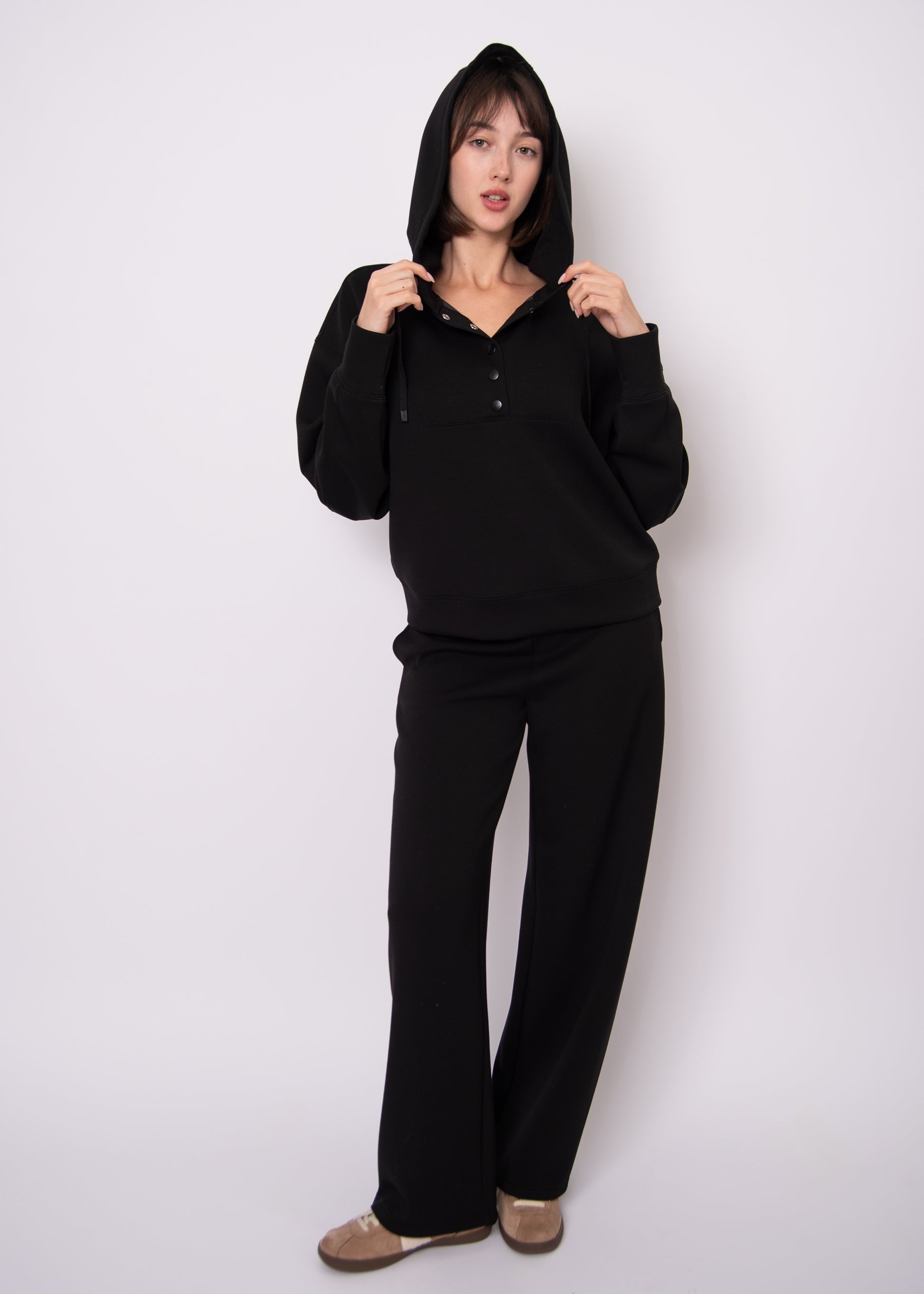 VICTORIA SOFT KNIT STRAIGHT LEG PANTS - BLACK