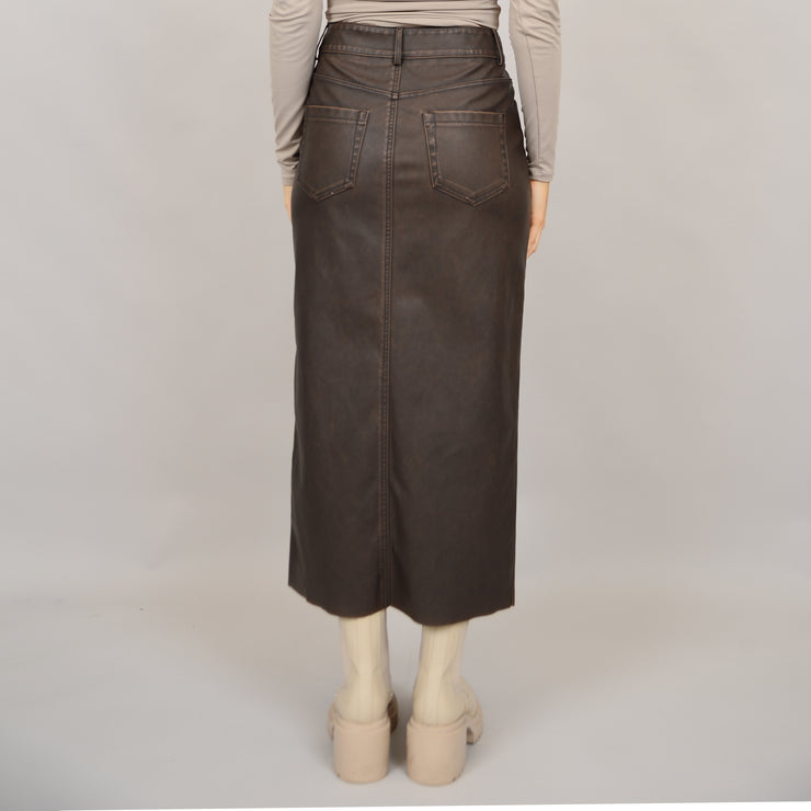 SHAY FAUX LEATHER MIDI SKIRT - CEDAR BROWN - LAST SIZE S