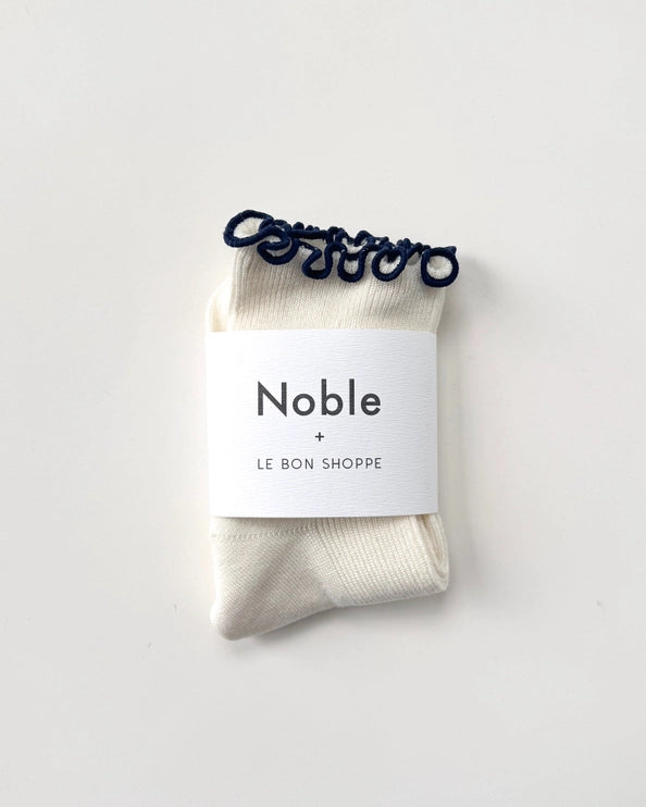 LE BON SHOPPE RUFFLED MODAL SOCKS - SOFT WHITE / NAVY