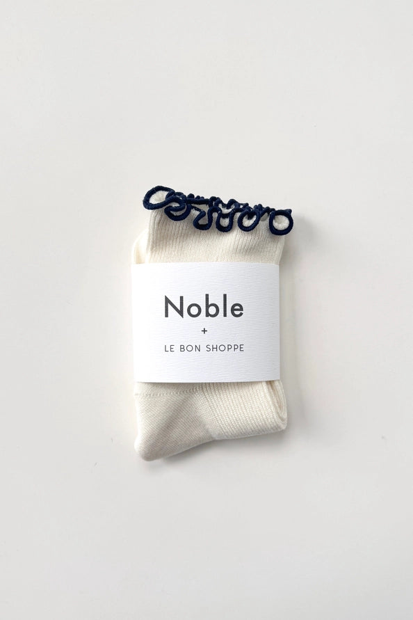 LE BON SHOPPE RUFFLED MODAL SOCKS - SOFT WHITE / NAVY