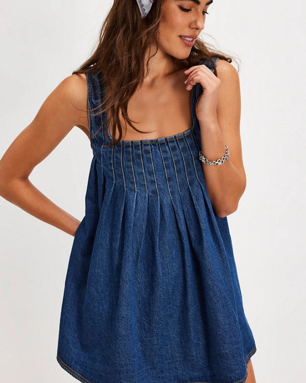 FREE PEOPLE KATIE DENIM TUNIC - DEEP WASH