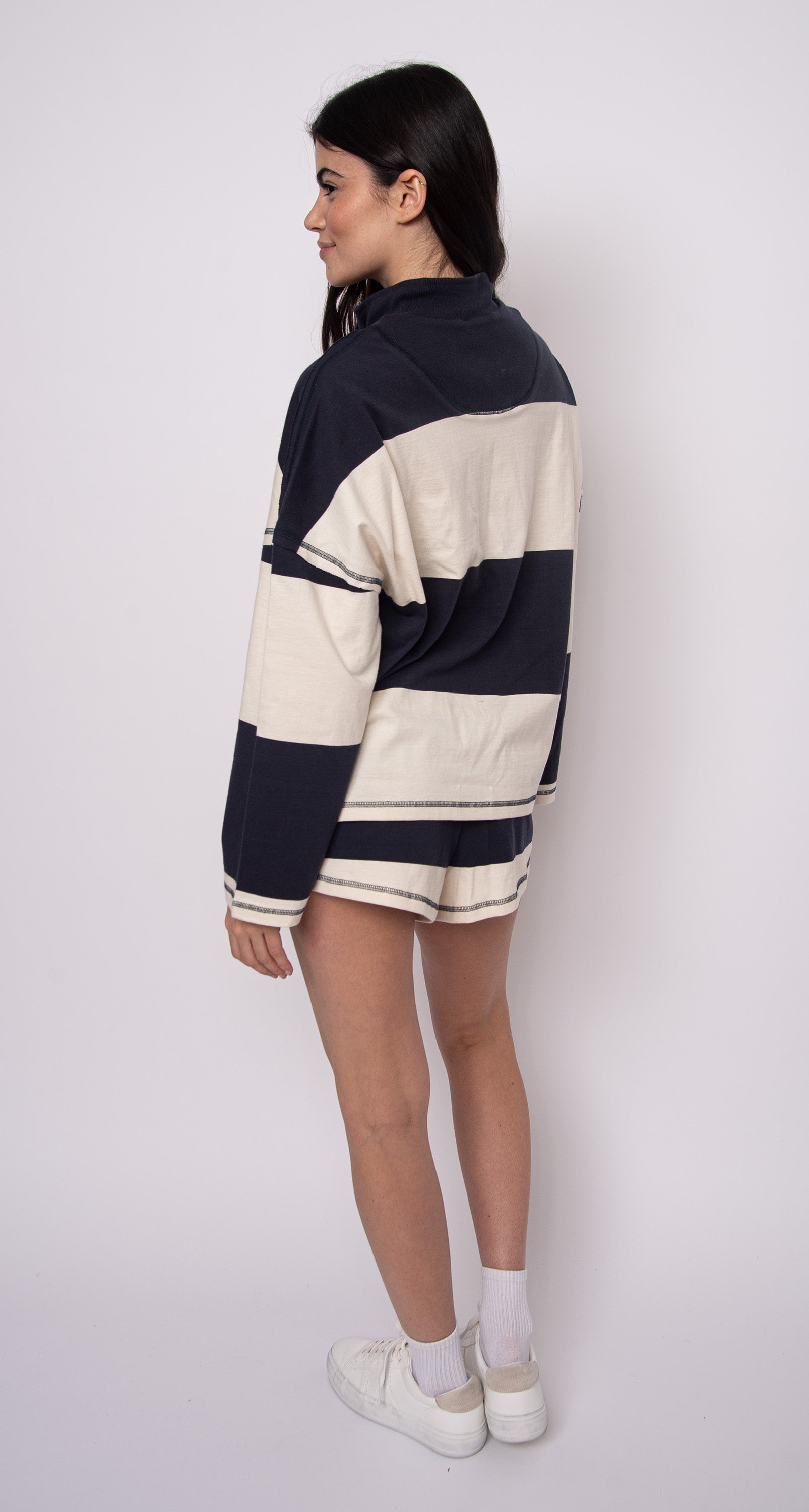 CAMILLE STRIPED ZIP PULLOVER - NAVY