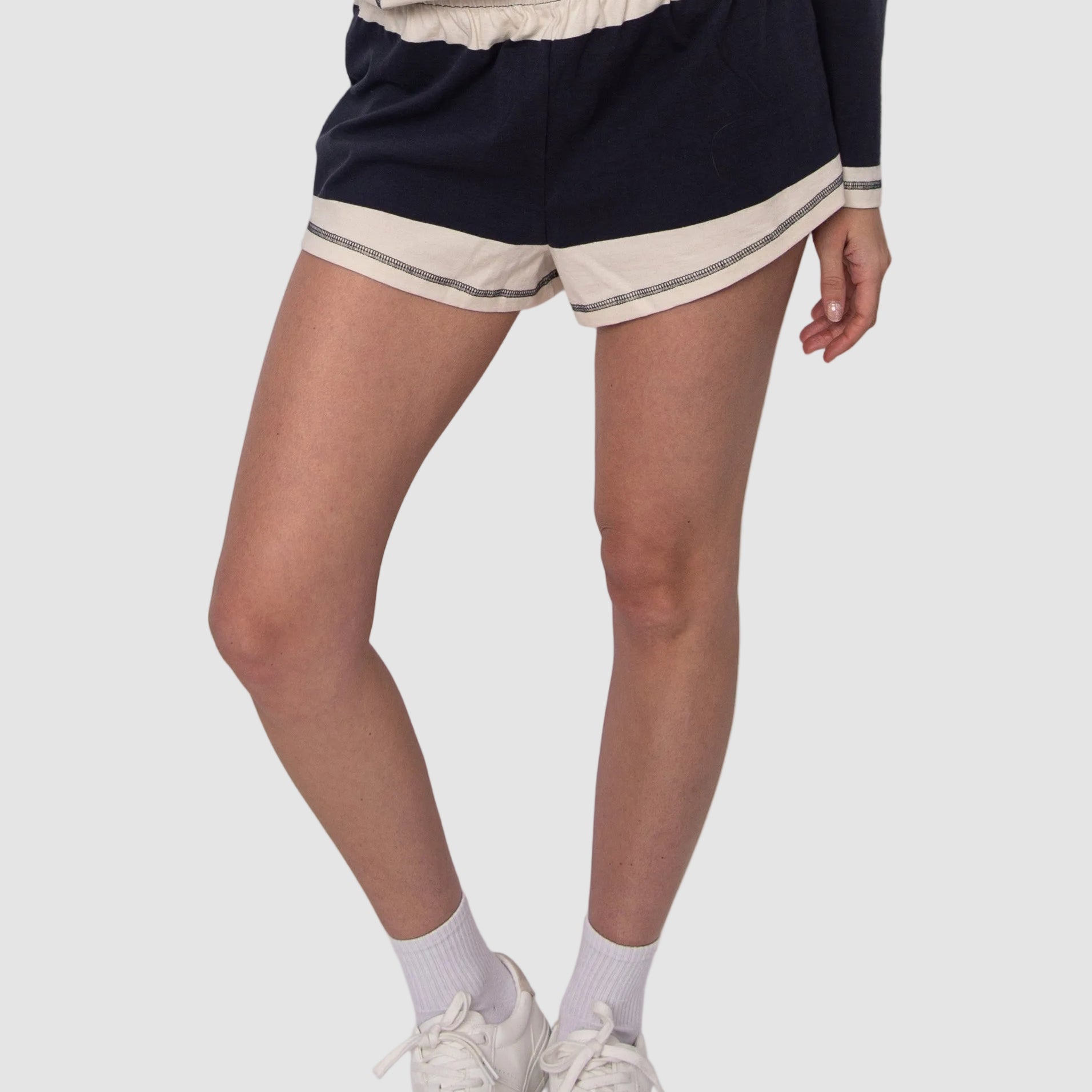 CHERLY STRIPED PULL ON SHORTS - NAVY BLUE