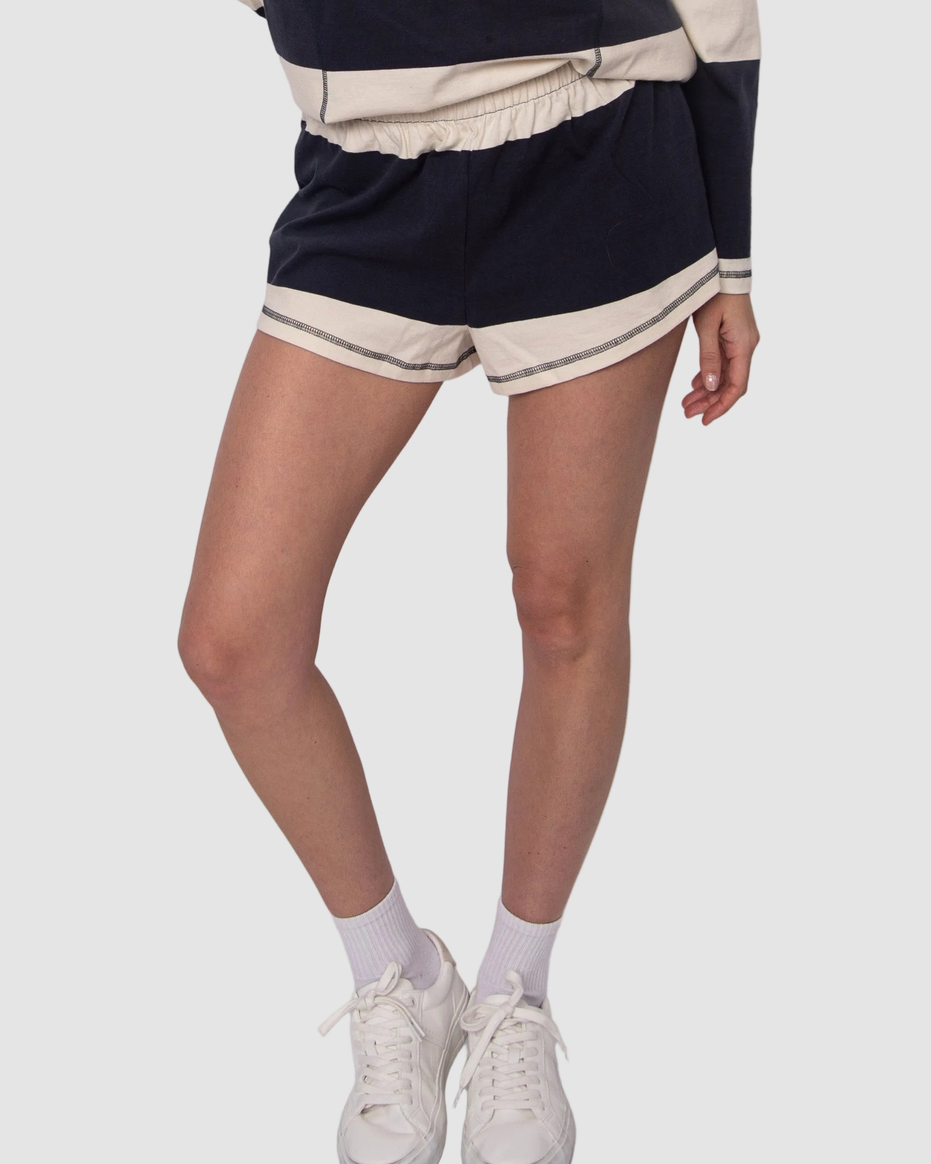 CHERLY STRIPED PULL ON SHORTS - NAVY BLUE