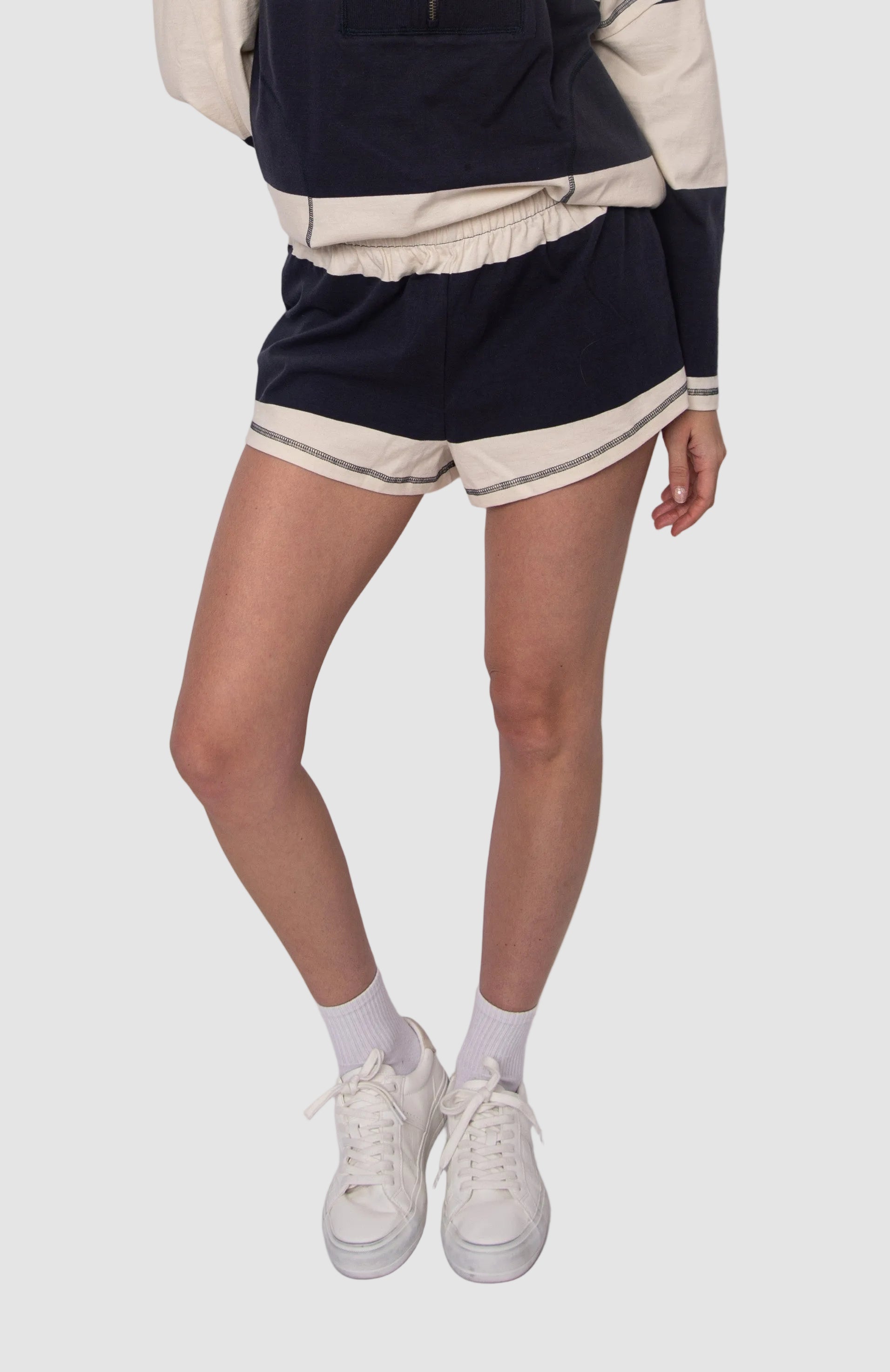 CHERLY STRIPED PULL ON SHORTS - NAVY BLUE