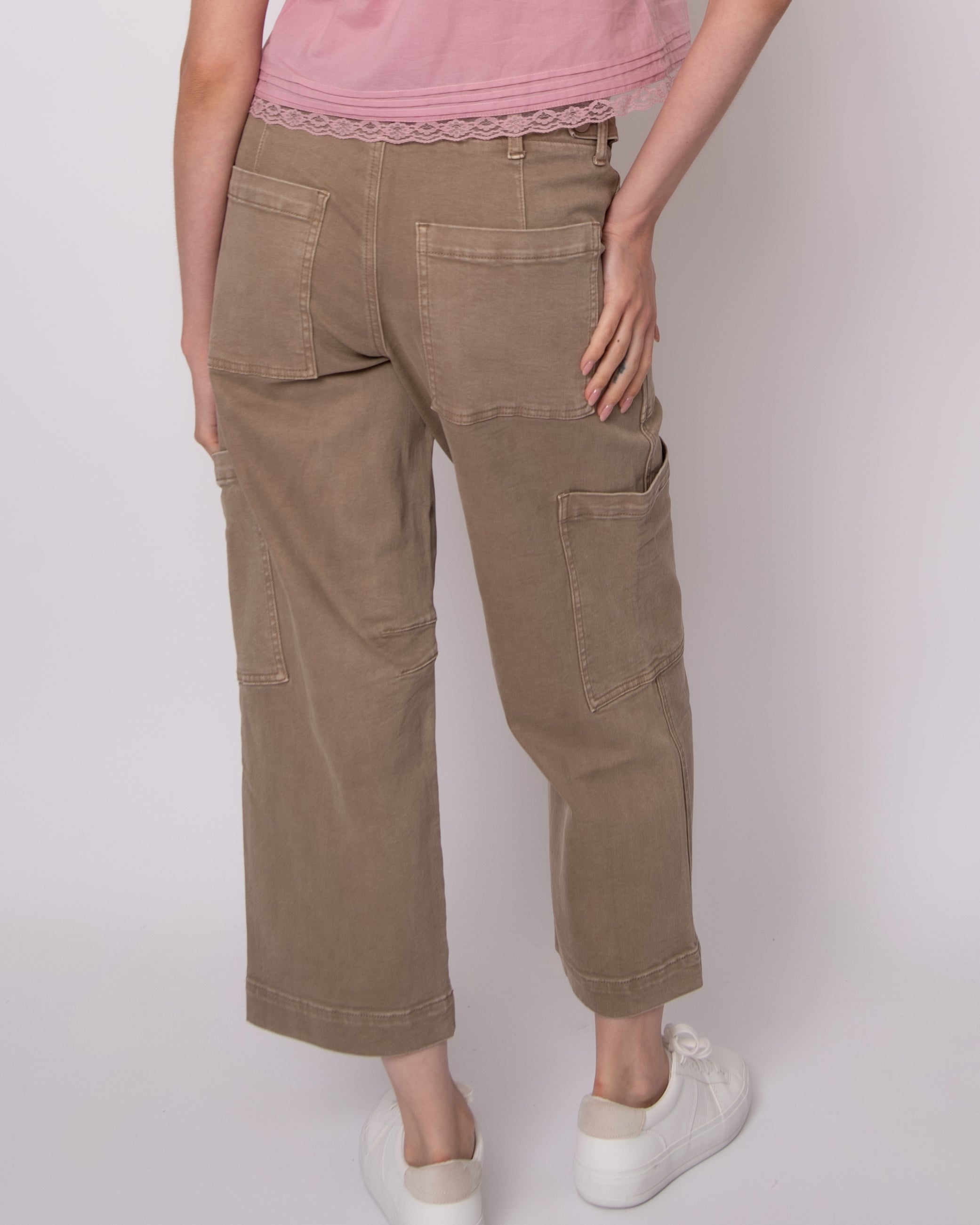 JULIE STRETCH TWILL CROPPED CARGO PANTS - SAND
