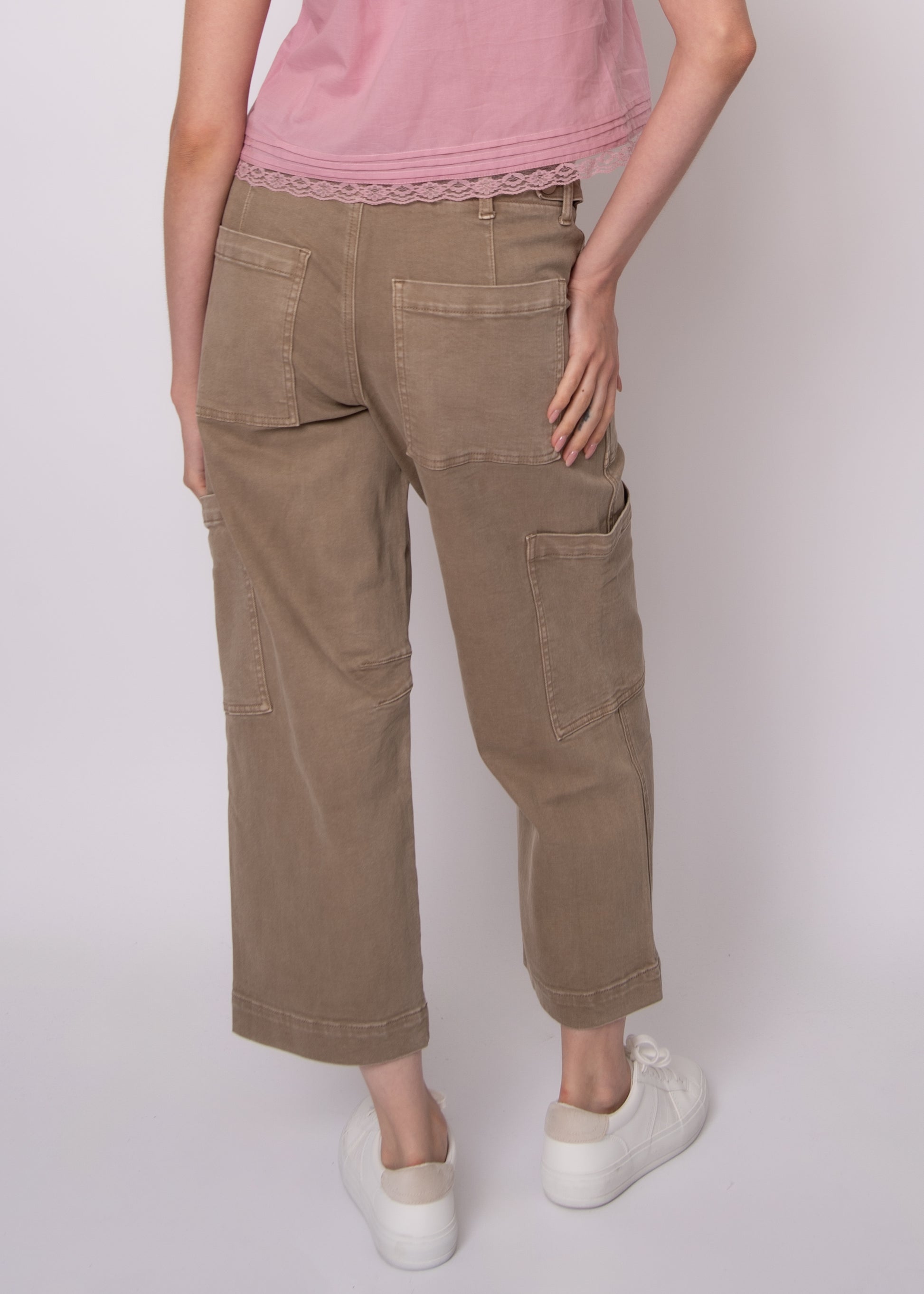 JULIE STRETCH TWILL CROPPED CARGO PANTS - SAND