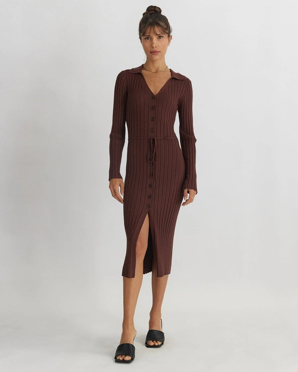 THE DANA RIBBED DRESS - CHESTNUT