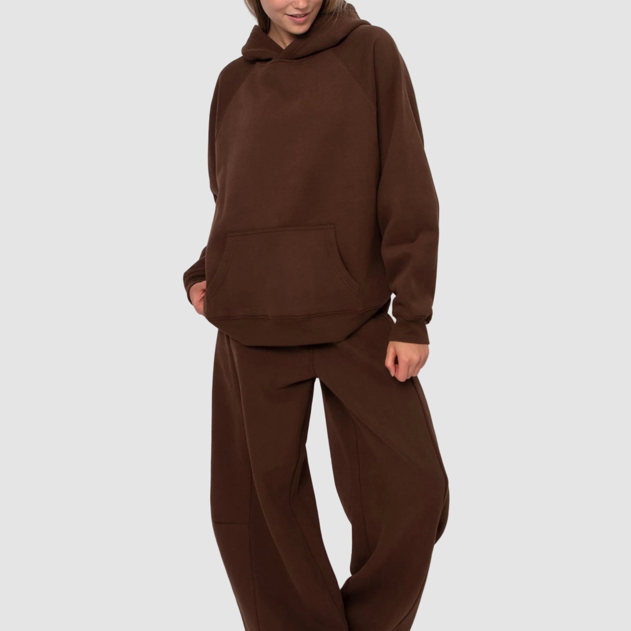 BEATA FLEECE PULL ON BARREL PANT - CHOCOLATE