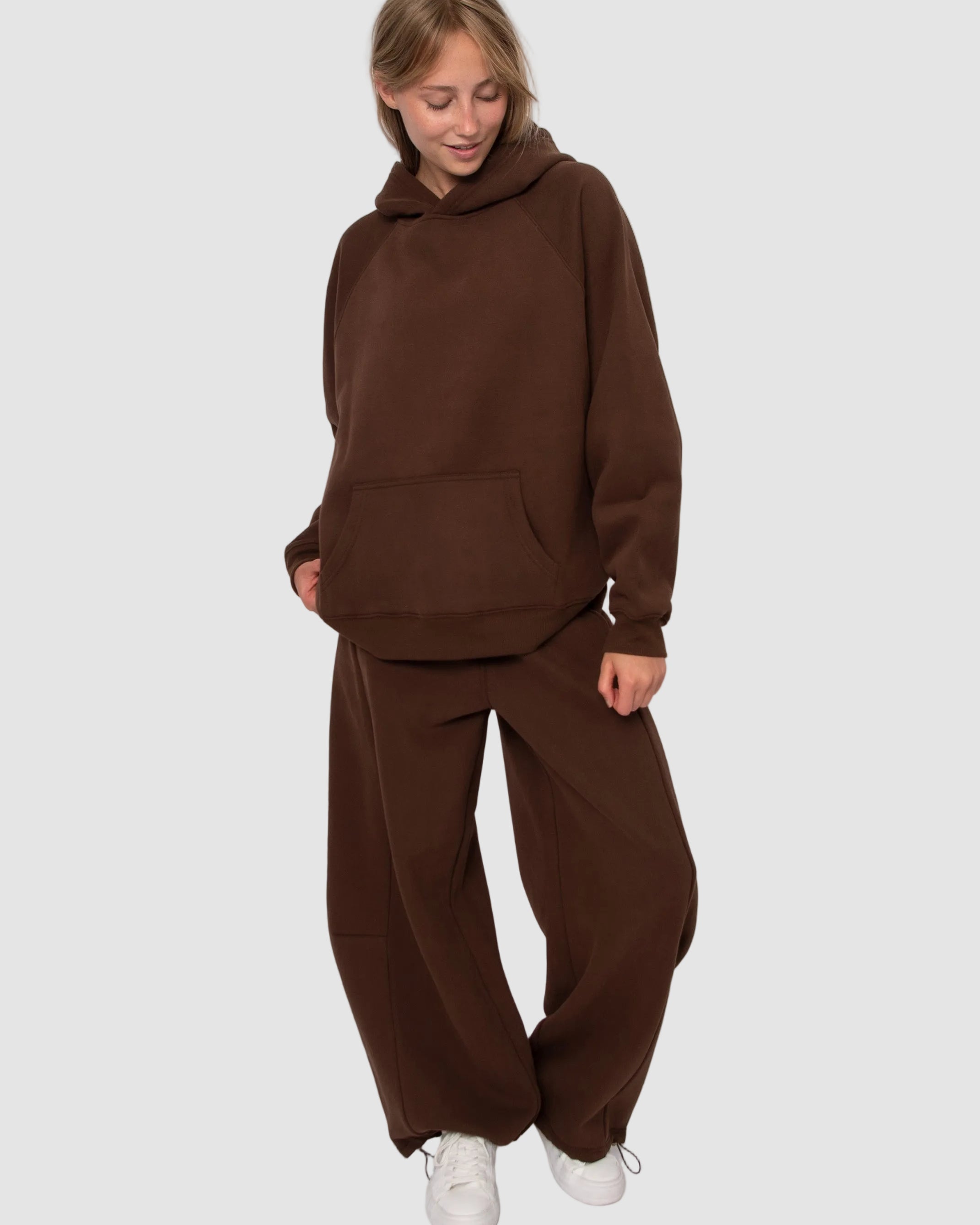 BEATA FLEECE PULL ON BARREL PANT - CHOCOLATE