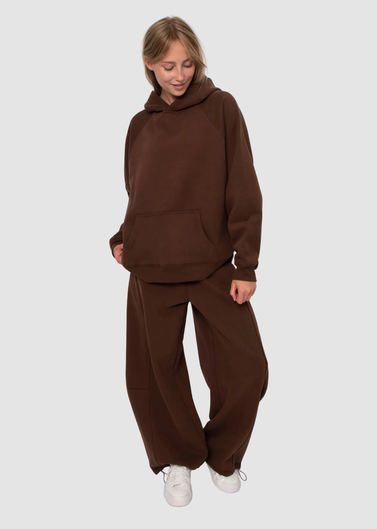 BEATA FLEECE PULL ON BARREL PANT - CHOCOLATE