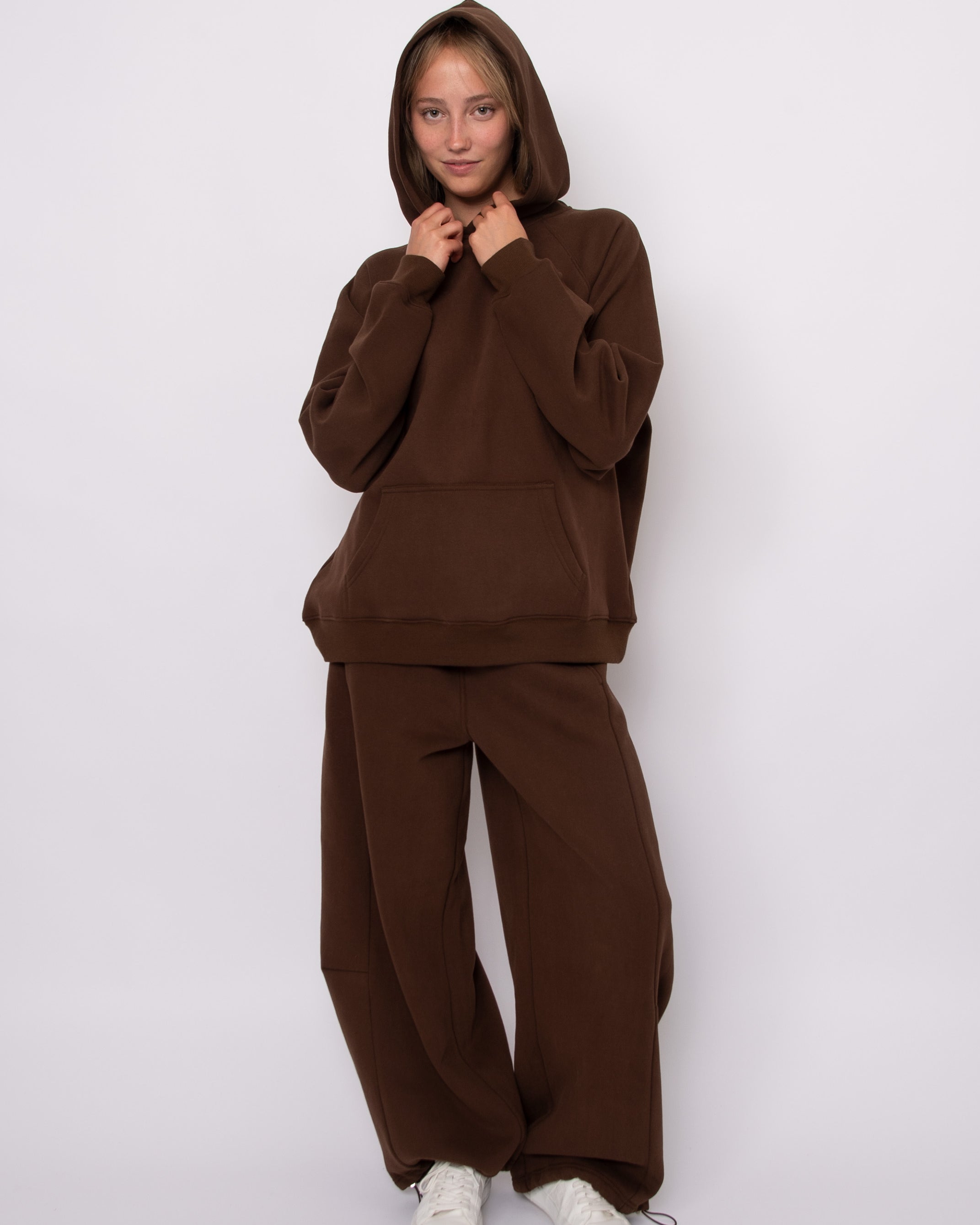 BEATA FLEECE PULL ON BARREL PANT - CHOCOLATE