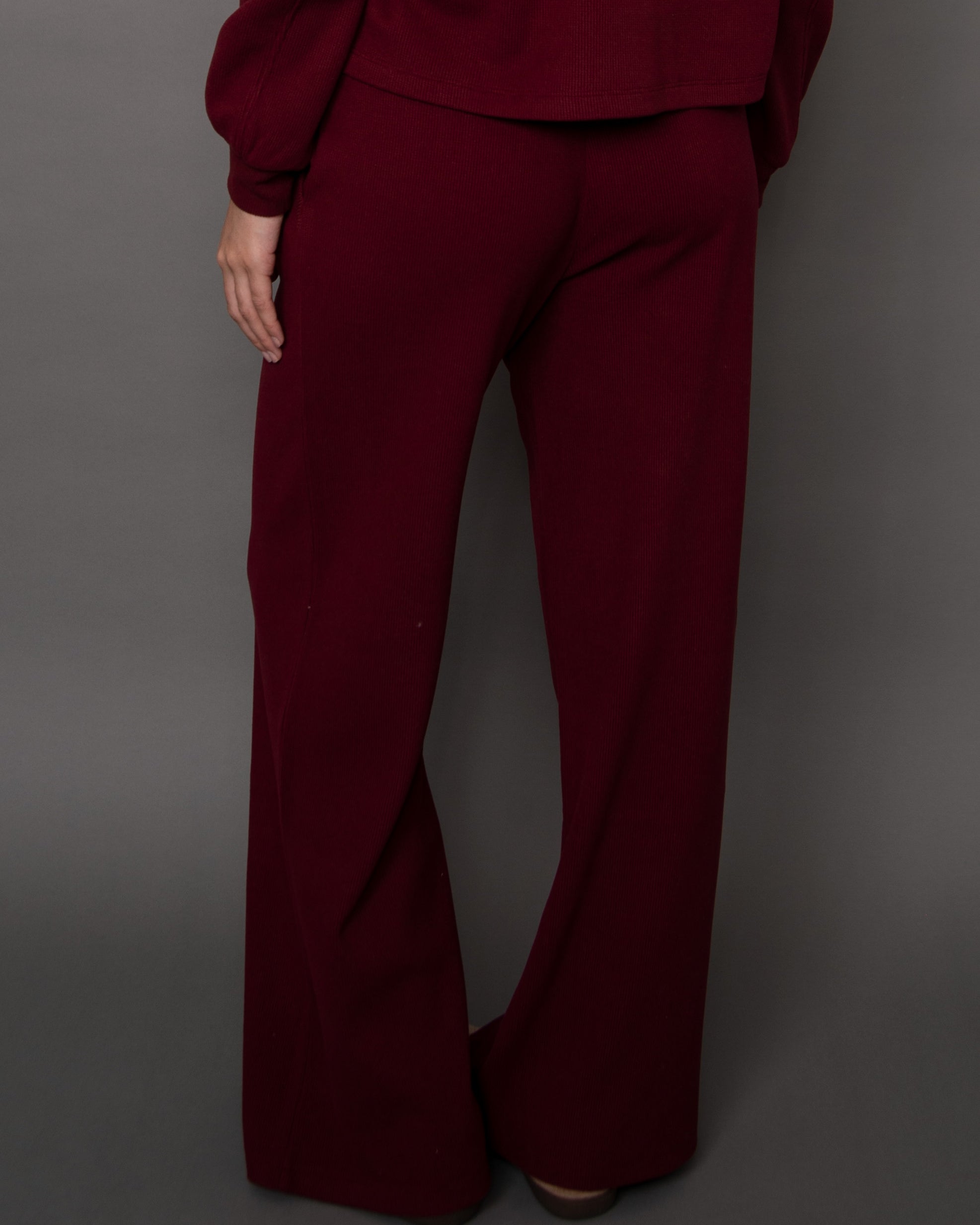 PHILO COZY WAFFLE DRAWSTRING PULL ON WIDE LEG PANT - DEEP RED