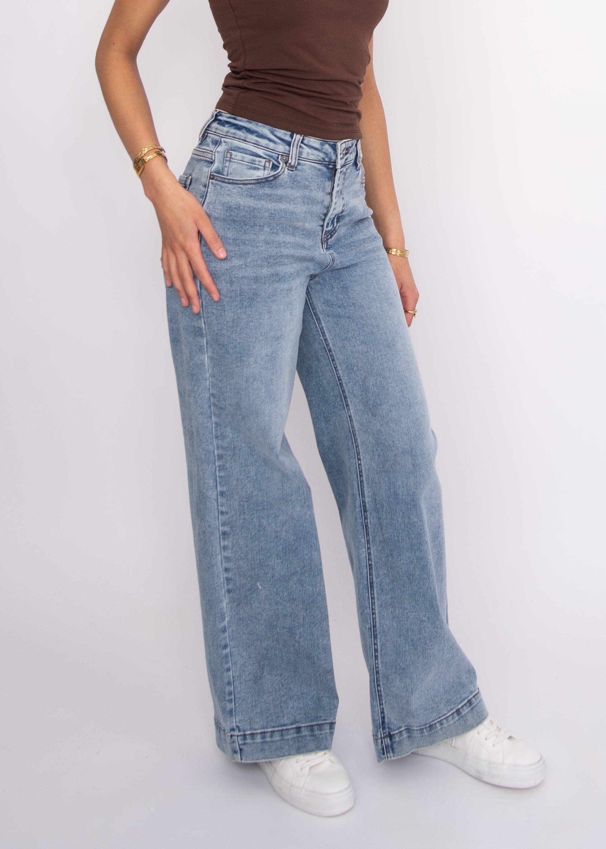 HIRANA 5 POCKET STRETCH DENIM PANTS - MID BLUE