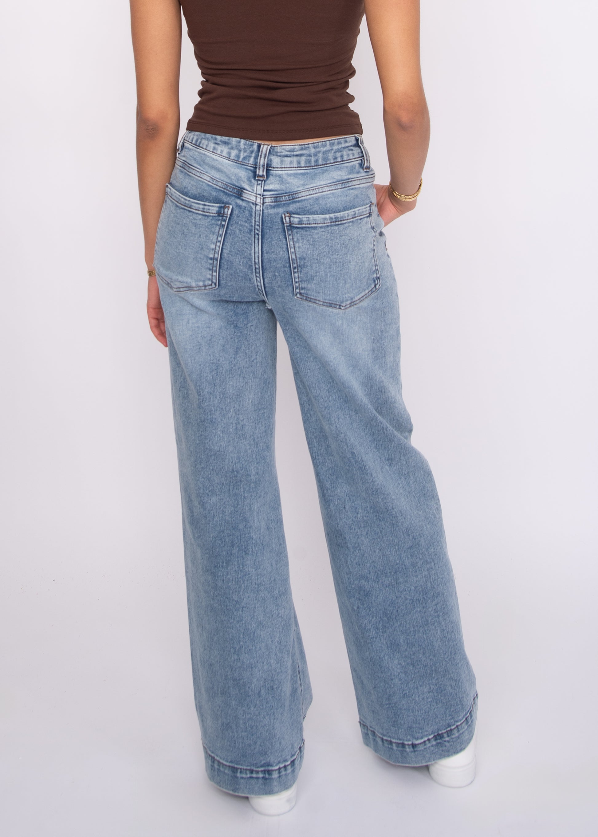 HIRANA 5 POCKET STRETCH DENIM PANTS - MID BLUE
