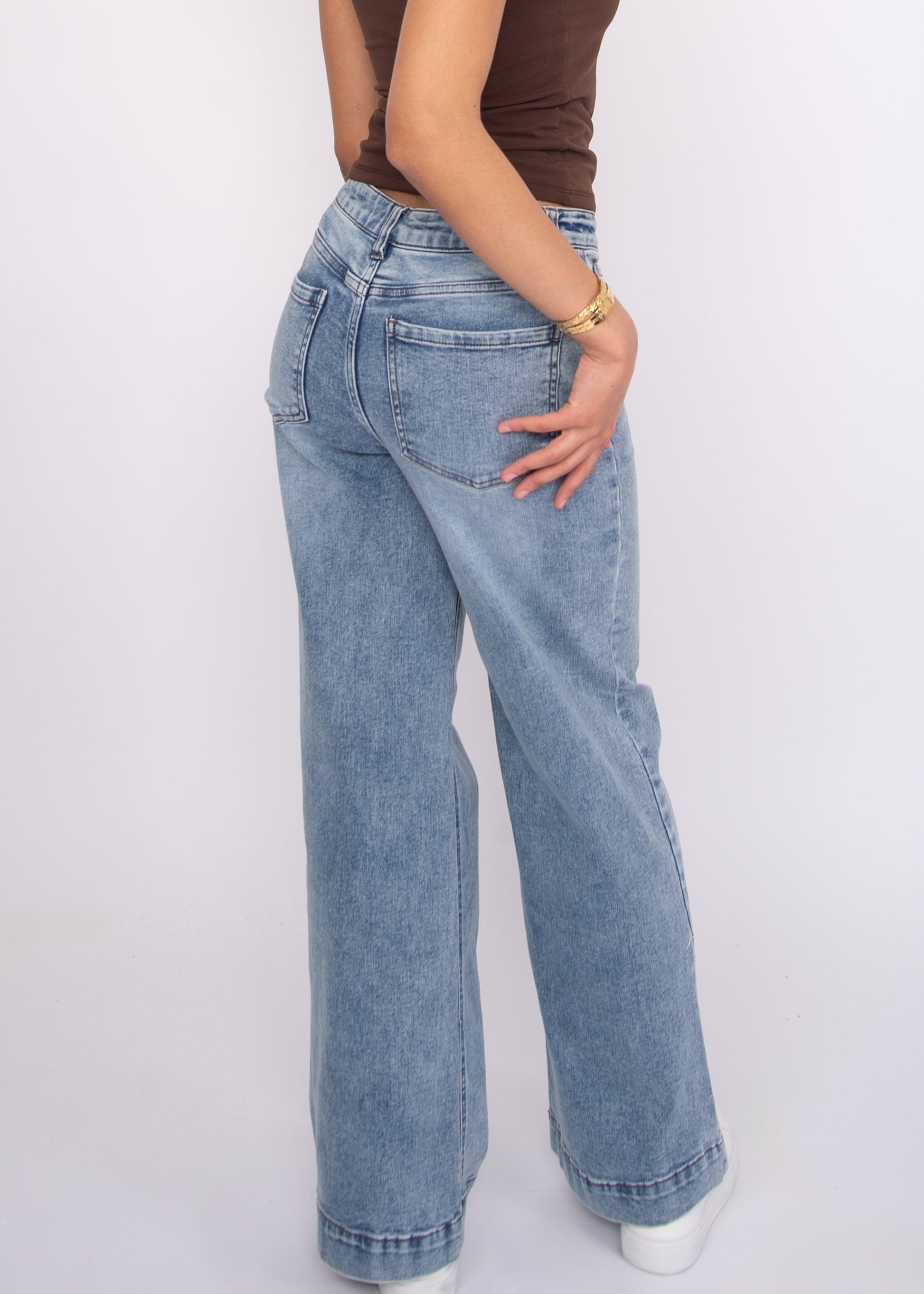 HIRANA 5 POCKET STRETCH DENIM PANTS - MID BLUE