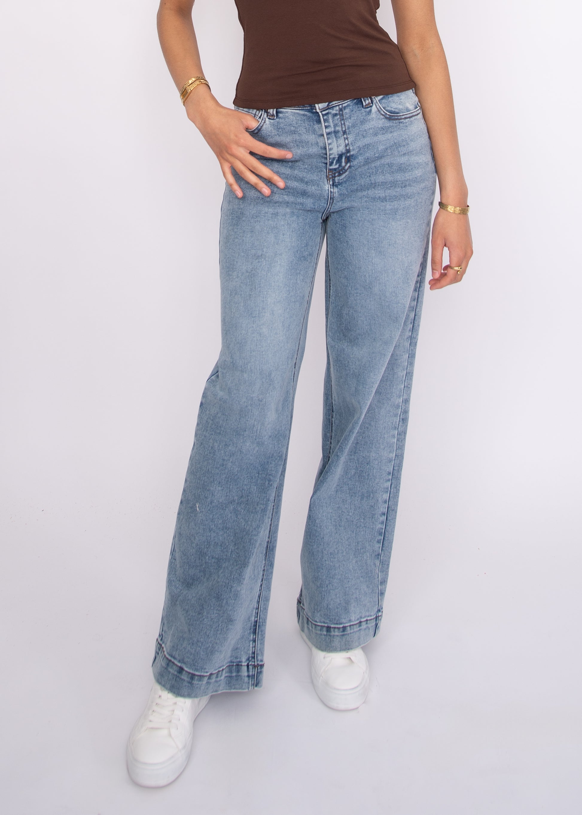 HIRANA 5 POCKET STRETCH DENIM PANTS - MID BLUE