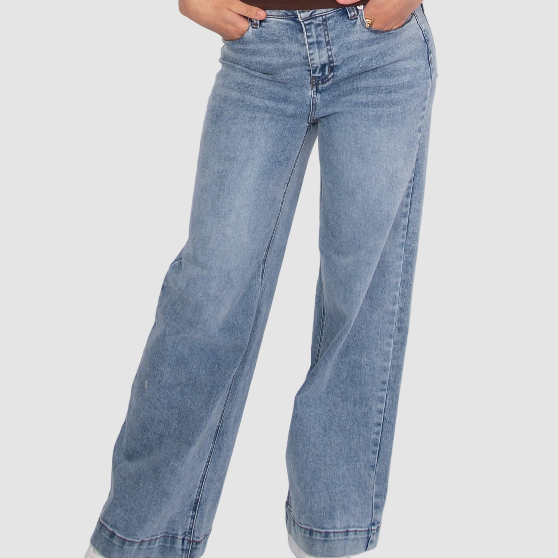 HIRANA 5 POCKET STRETCH DENIM PANTS - MID BLUE