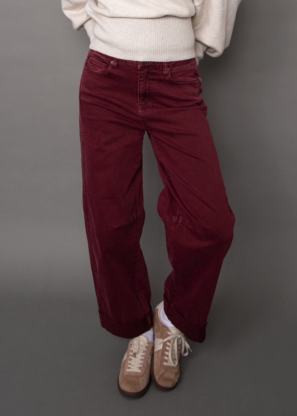 BARNI STRETCH TWILL BARREL JEANS - DEEP BURGUNDY