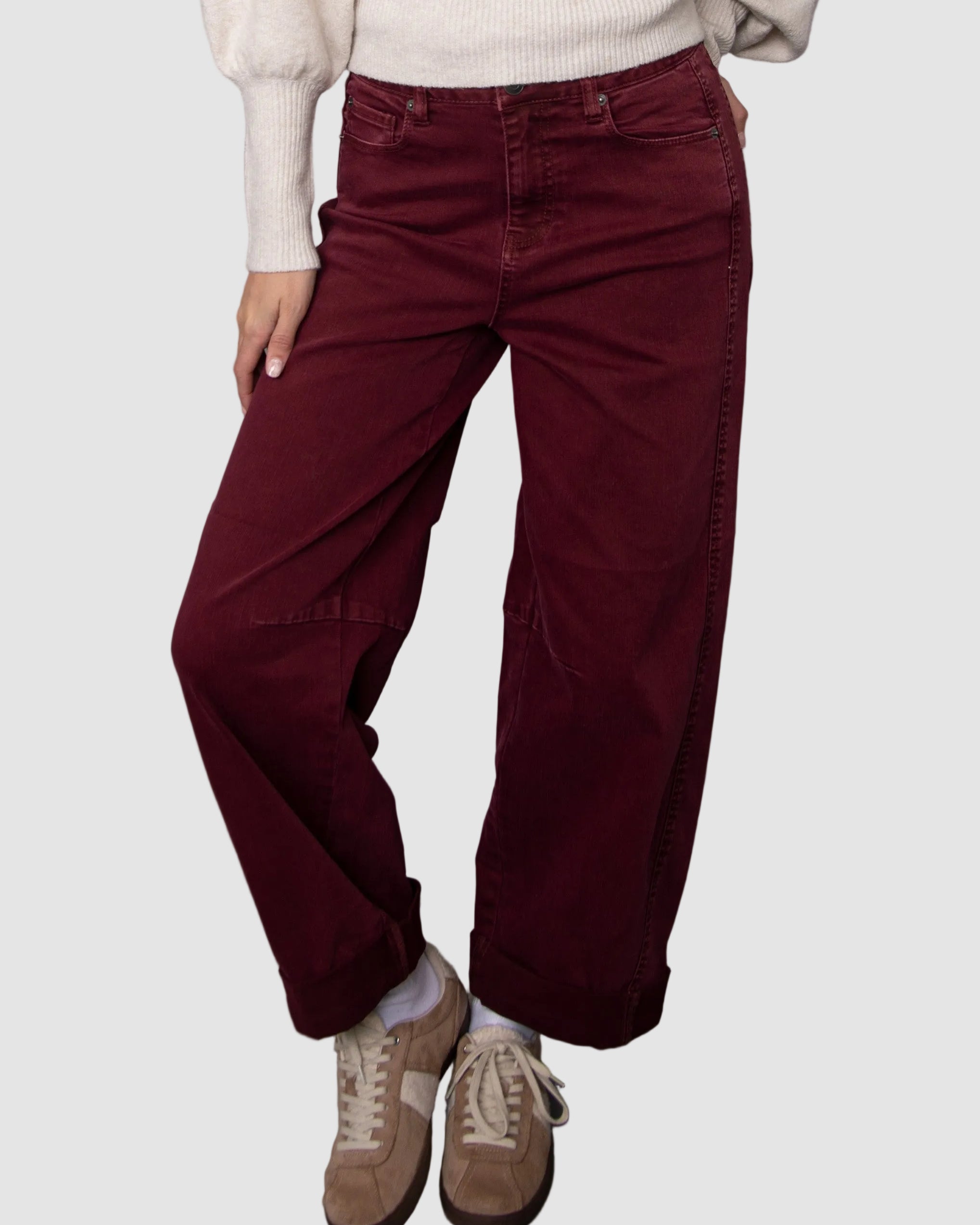 BARNI STRETCH TWILL BARREL JEANS - DEEP BURGUNDY