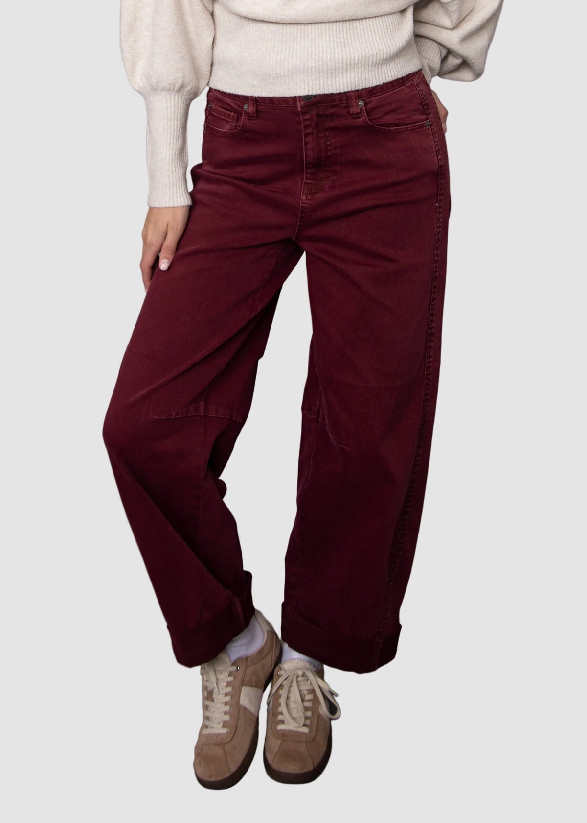 BARNI STRETCH TWILL BARREL JEANS - DEEP BURGUNDY